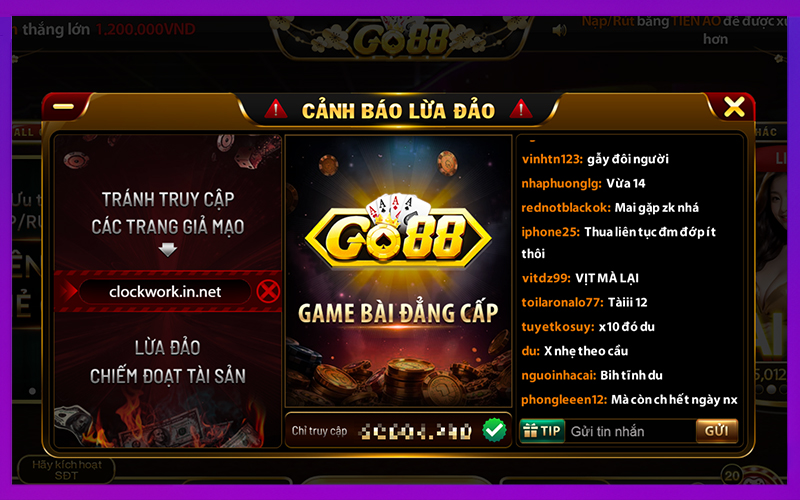 Nhận biết website GO88 giả để bảo vệ tài khoản người chơi