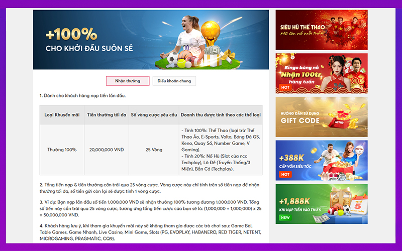 Ưu đãi nạp đầu 100% tại nhà cái NET88
